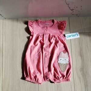 Carter's Pink Romper with White Polka Dots Baby Girl 3M NWT